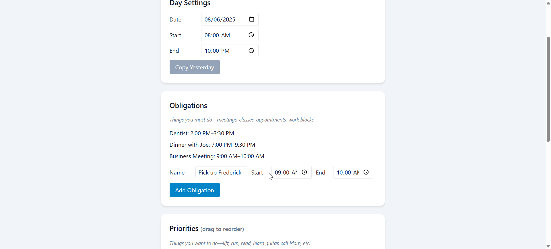 Priority Planner demo